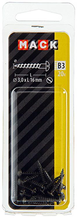 Mack 1017383 - houtschroef bolkop zwart verzinkt 20 st 3,0 x 16 mm | 10 stuks