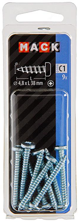 Mack 1017454 - zelftappende schroef cyl kop verz. 9 st 4,8 x 38 mm | 10 stuks