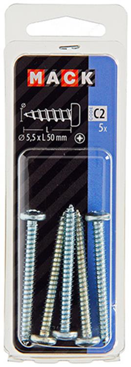 Mack 1017460 - zelftappende schroef cyl kop verz. 5 st 5,5 x 50 mm | 10 stuks