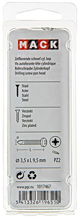 Mack 1017467 - zelfborende schroef cyl. kop verz. 40st 3,5 x 9,5 mm | 10 stuks