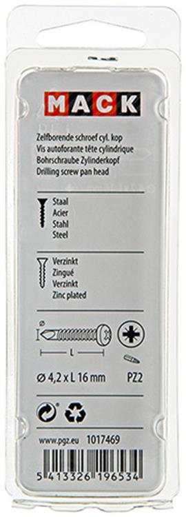 Mack 1017469 - zelfborende schroef cyl. kop verz. 28st 4,2 x 16 mm | 10 stuks