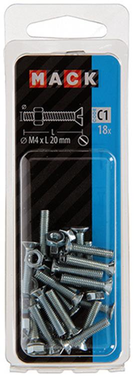Mack 1017492 - metaalschroef verz. kop + moer verz. 18st m4 x 20 mm | 10 stuks