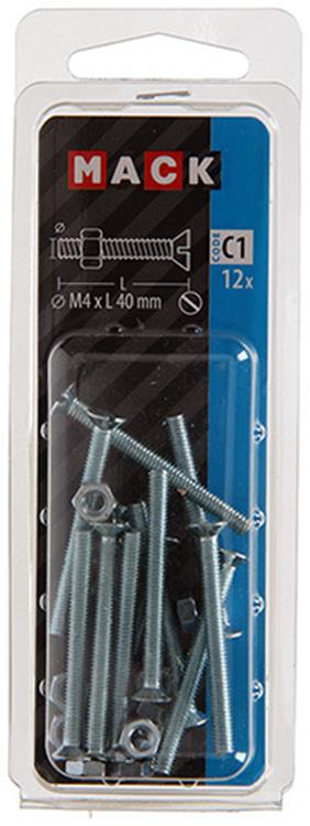 Mack 1017495 - metaalschroef verz. kop + moer verz. 12st m4 x 40 mm | 10 stuks