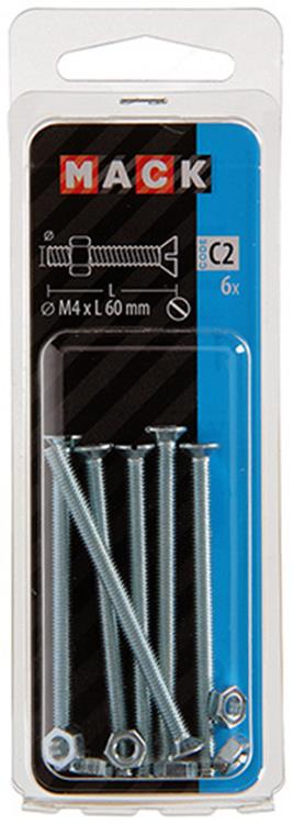 Mack 1017497 - metaalschroef verz. kop + moer verz. 6 st m4 x 60 mm | 10 stuks