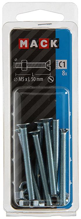 Mack 1017504 - metaalschroef verz. kop + moer verz. 8 st m5 x 50 mm | 10 stuks