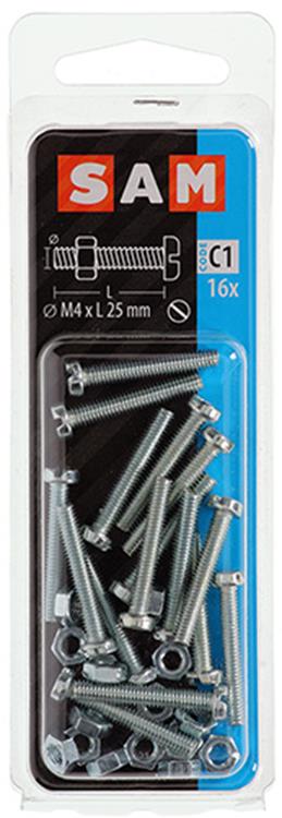Mack 1017519 - metaalschroef cyl. kop + moer verz. 16 st m4 x 25 mm | 10 stuks