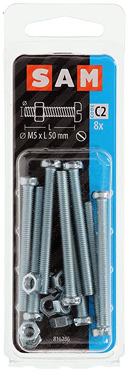 Mack 1017528 - metaalschroef cyl. kop + moer verz. 8 st m5 x 50 mm | 10 stuks