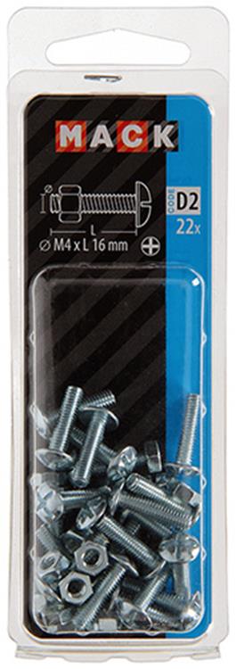 Mack 1017539 - kachelbout + moer staal verzinkt 22 st m4 x 16 mm | 10 stuks