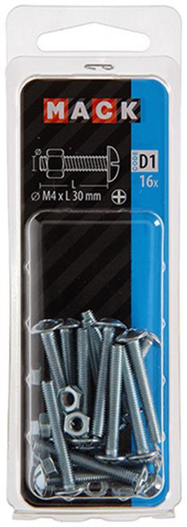 Mack 1017542 - kachelbout + moer staal verzinkt 16 st m4 x 30 mm | 10 stuks