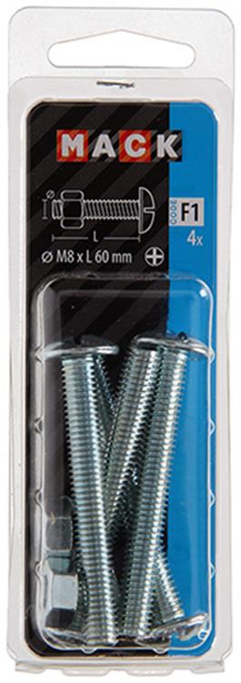 Mack 1017560 - kachelbout + moer staal verzinkt 4 st m8 x 60 mm | 5 stuks