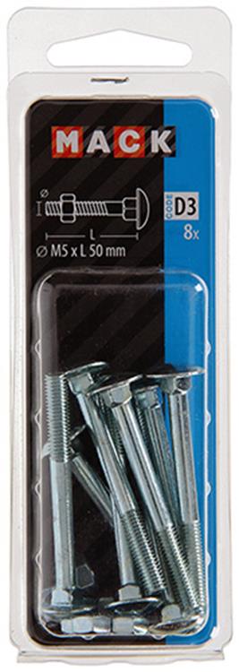 Mack 1017565 - houtbout + moer staal verzinkt8 st m5 x 50 mm | 5 stuks