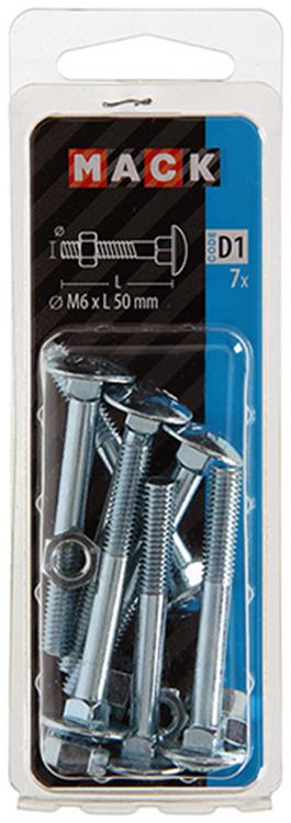 Mack 1017571 - houtbout + moer staal verzinkt7 st m6 x 50 mm | 5 stuks