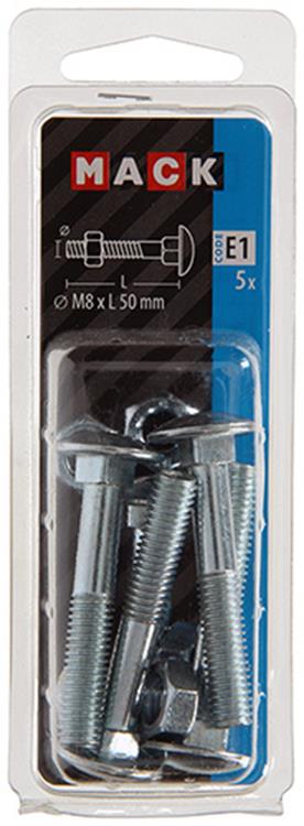 Mack 1017581 - houtbout + moer staal verzinkt5 st m8 x 50 mm | 5 stuks