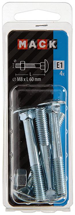 Mack 1017582 - houtbout + moer staal verzinkt4 st m8 x 60 mm | 5 stuks