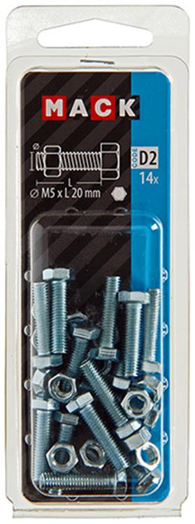 Mack 1017600 - tapbout + moer staal verzinkt 14 st m5 x 20 mm | 10 stuks