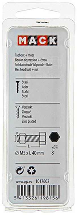 Mack 1017602 - tapbout + moer staal verzinkt 10 st m5 x 40 mm | 10 stuks