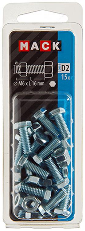 Mack 1017604 - tapbout + moer staal verzinkt 15 st m6 x 16 mm | 10 stuks
