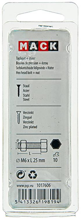Mack 1017606 - tapbout + moer staal verzinkt 13 st m6 x 25 mm | 10 stuks