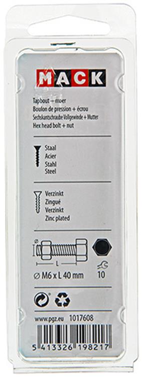 Mack 1017608 - tapbout + moer staal verzinkt 10 st m6 x 40 mm | 5 stuks
