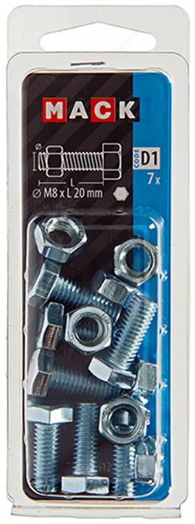 Mack 1017612 - tapbout + moer staal verzinkt 7 st m8 x 20 mm | 10 stuks