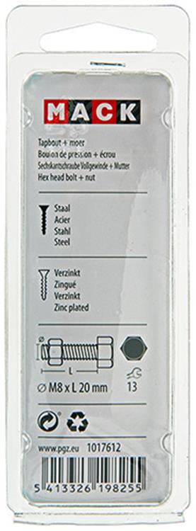 Mack 1017612 - tapbout + moer staal verzinkt 7 st m8 x 20 mm | 10 stuks
