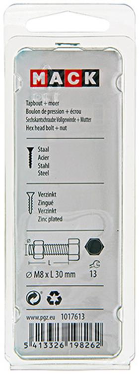 Mack 1017613 - tapbout + moer staal verzinkt 6 st m8 x 30 mm | 5 stuks