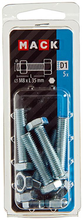 Mack 1017614 - tapbout + moer staal verzinkt 5 st m8 x 35 mm | 5 stuks