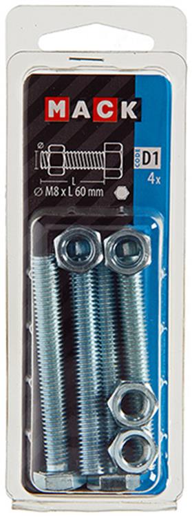 Mack 1017617 - tapbout + moer staal verzinkt 4 st m8 x 60 mm | 10 stuks