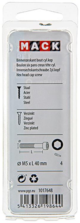 Mack 1017648 - binnenzeskant bout cyl.kop verz. 7 st m5 x 40 mm | 10 stuks