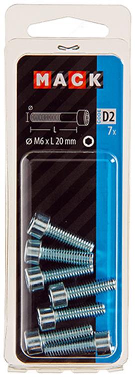 Mack 1017649 - binnenzeskant bout cyl.kop verz. 7 st m6 x 20 mm | 10 stuks