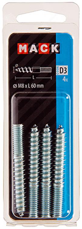 Mack 1017670 - stokeinde hout + metr. draad verz. 4 st m8x60 | 10 stuks