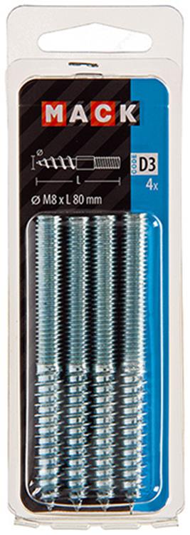 Mack 1017671 - stokeinde hout + metr. draad verz. 4 st m8x80 | 10 stuks