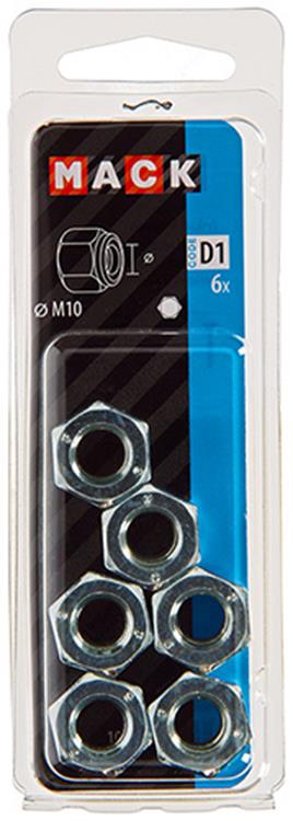 Mack 1017688 - zeskant borgmoer staal verzinkt 6 st m10 | 10 stuks
