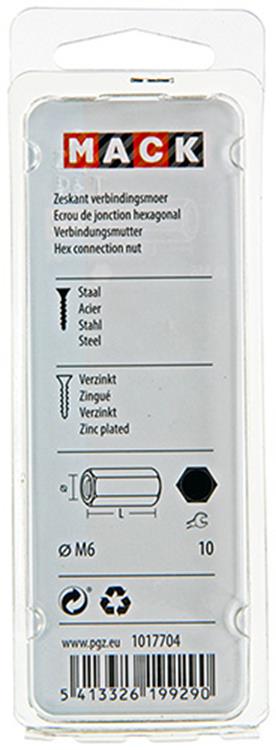 Mack 1017704 - zeskant verbindingsmoer verzinkt 3 st m6 | 10 stuks