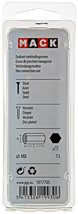Mack 1017705 - zeskant verbindingsmoer verzinkt 2 st m8 | 10 stuks