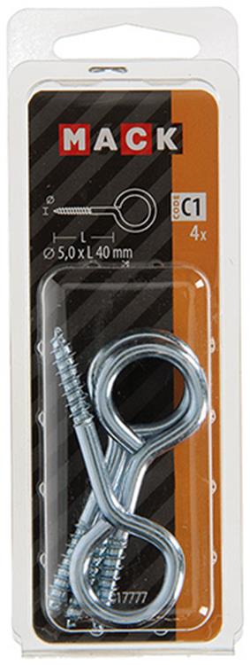 Mack 1017777 - schroefoog staal verzinkt 4 st 5,0 x 40 mm | 10 stuks