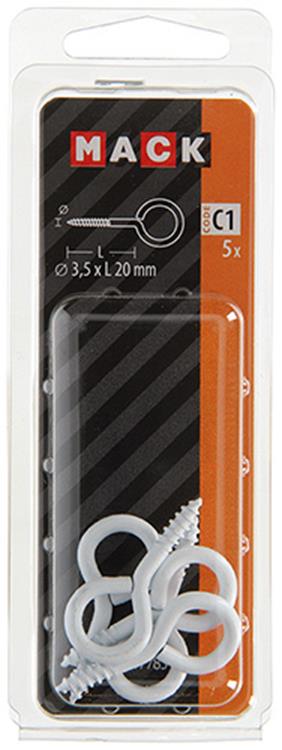 Mack 1017785 - schroefoog staal wit 5 st 3,5 x 20 mm | 10 stuks