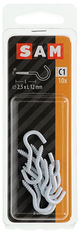 Mack 1017805 - schroefhaak staal wit 10st 2,5 x 12 mm | 10 stuks
