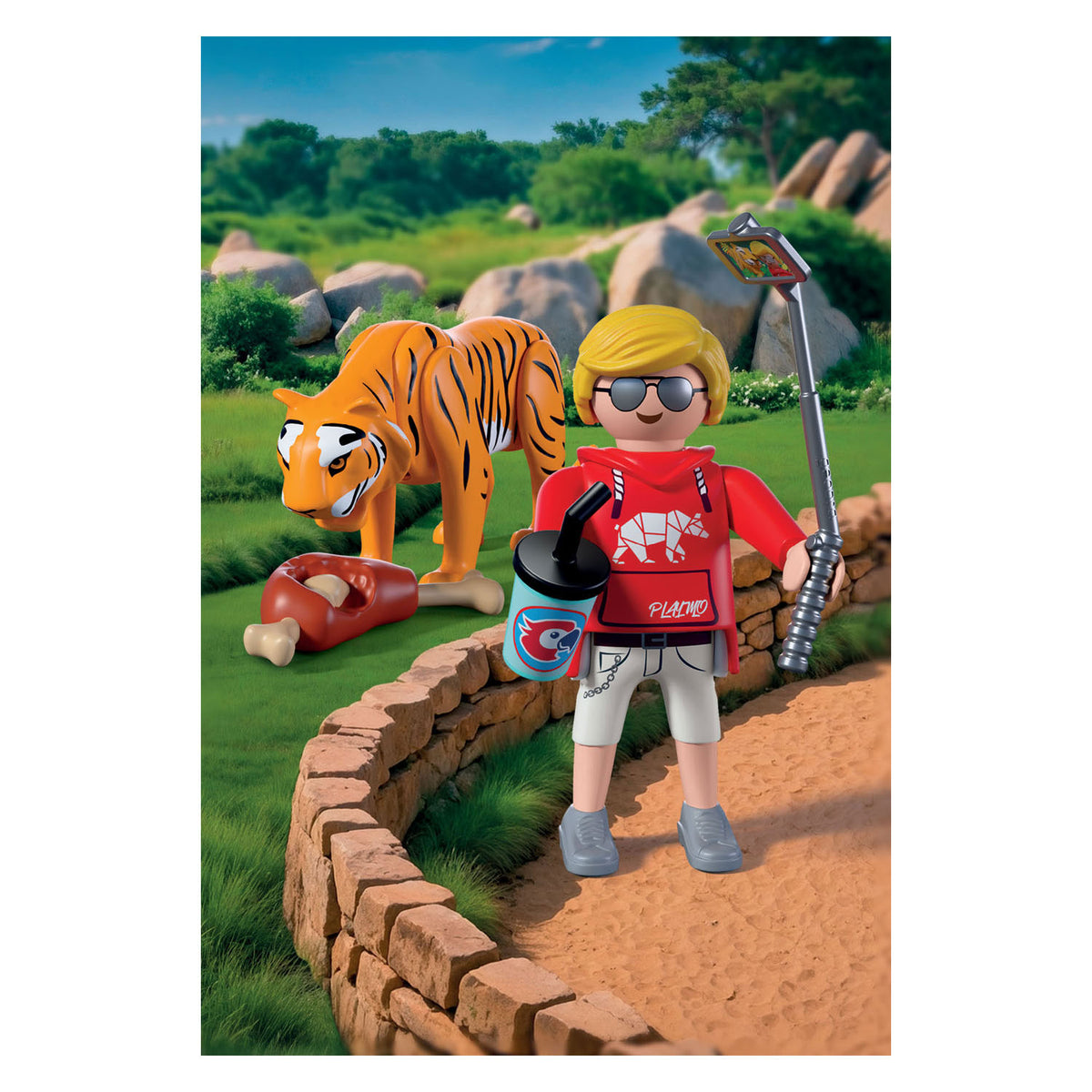 Playmobil dierentuin speelset tijger en bezoeker met accessoires.