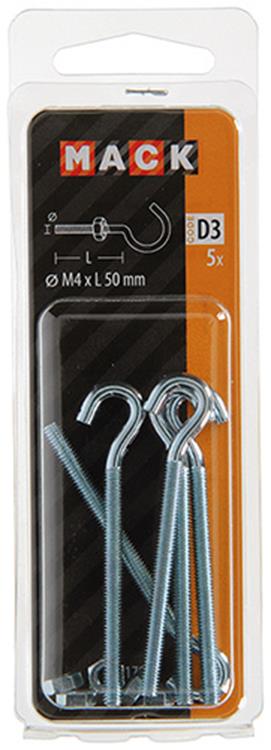 Mack 1017809 - schroefhaak metrisch + moer verziinkt 5st m4 x 50 mm | 10 stuks