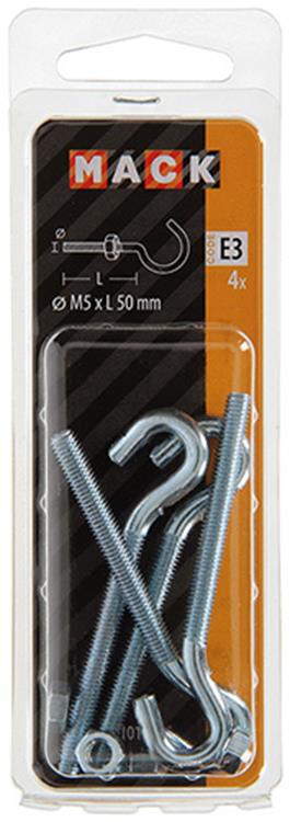 Mack 1017810 - schroefhaak metrisch + moer verzinkt 4st m5 x 50 mm | 10 stuks