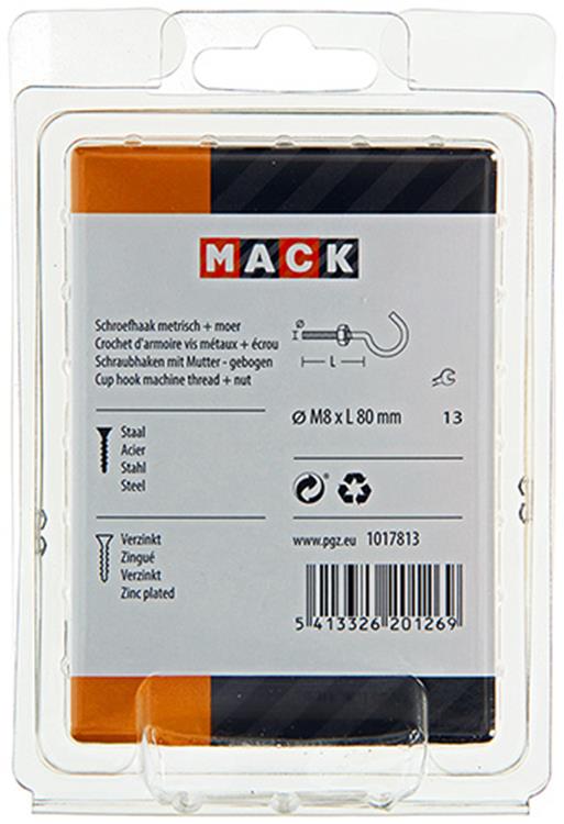 Mack 1017813 - schroefhaak metrisch + moer verzinkt 2st m8 x 80 mm | 5 stuks