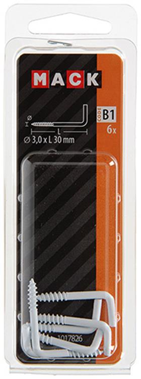 Mack 1017826 - schroefduim staal wit 6 st 3,0 x 30 mm | 10 stuks