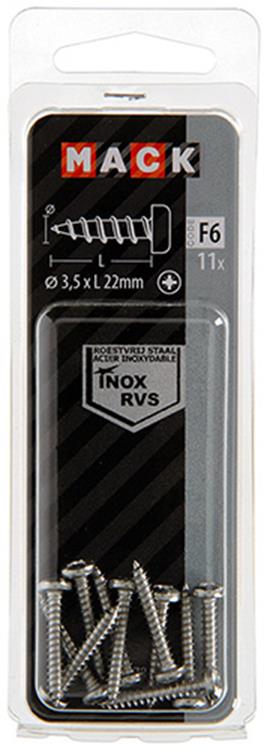 Mack 1019783 - zelftappende schroef cyl.kop a2 11 st 3,5 x 22 mm | 10 stuks