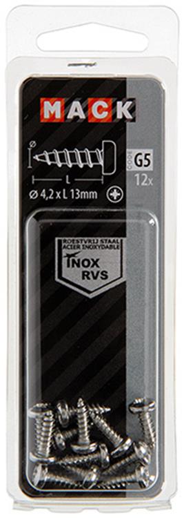 Mack 1019788 - zelftappende schroef cyl.kop a2 12 st 4,2 x 13 mm | 10 stuks