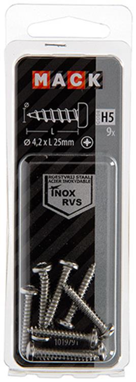 Mack 1019791 - zelftappende schroef cyl.kop a2 9 st 4,2 x 25 mm | 10 stuks