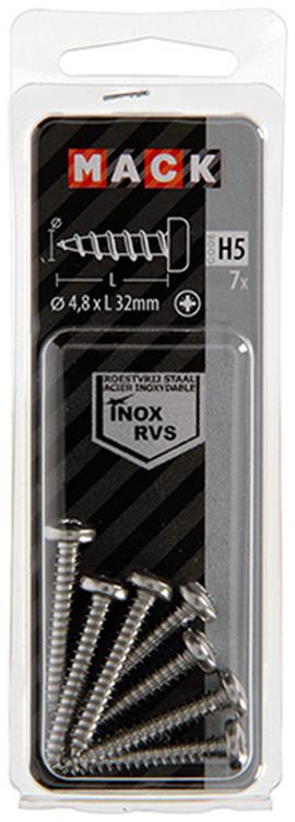 Mack 1019795 - zelftappende schroef cyl.kop a2 7 st 4,8 x 32 mm | 10 stuks