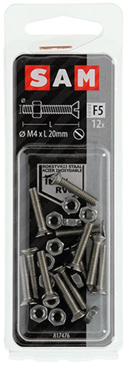 Mack 1019806 - metaalschroef verz. kop + moer rvs 12 st m4x20 | 10 stuks
