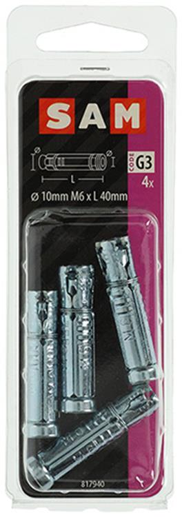Mack 1019955 - keilbouthuls verzinkt 4 st m6 x 40 mm | 10 stuks