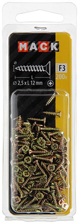 Mack 1017956 - spaanplaatschroef vz kop geelverz.200st 2,5 x 12 mm | 10 stuks
